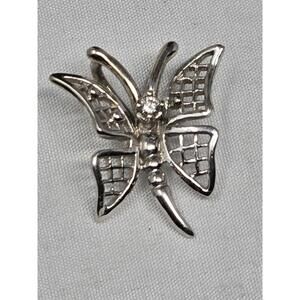 ​Vtg 14k White Gold ~0.11ct Diamond Butterfly Pendant 2.2g